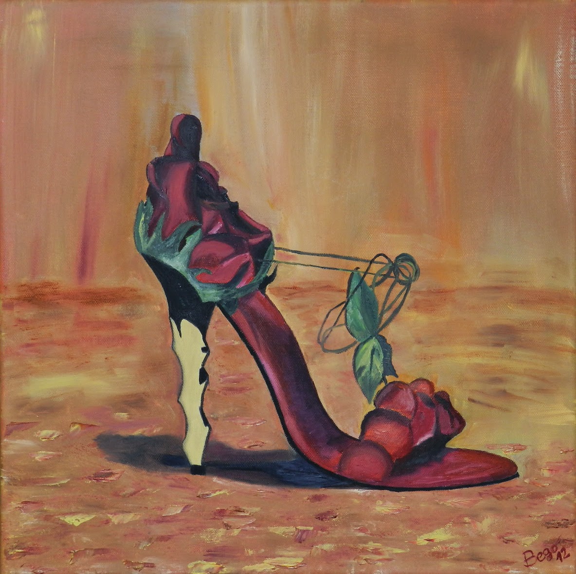 Caminando con rosas · 30 × 30 cm · Óleo sobre lienzo